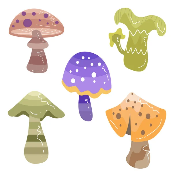 Caractères Champignons Différentes Couleurs Sur Fond Blanc — Image vectorielle