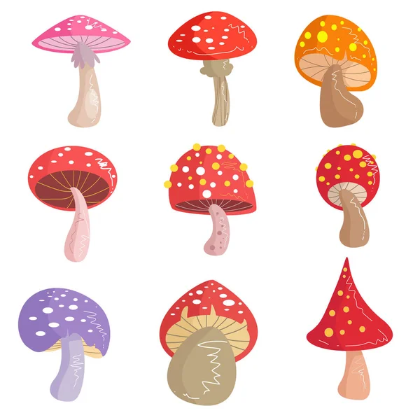 Pilzfiguren Verschiedenen Farben Auf Weißem Hintergrund — Stockvektor