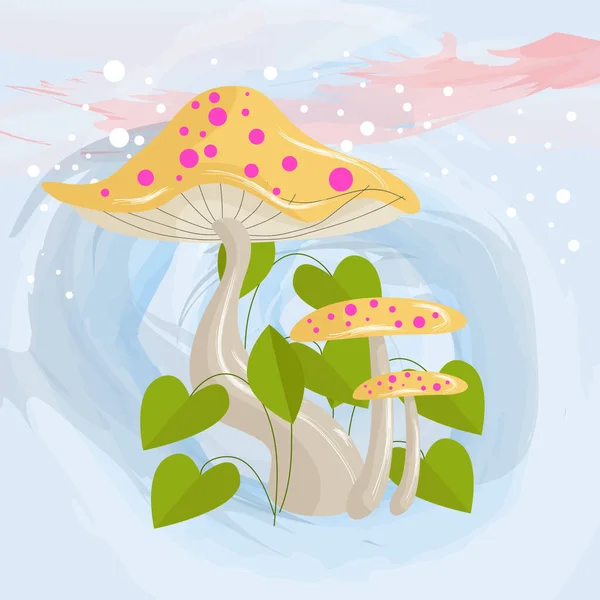 Pilzcharakter Auf Blatt Und Blütenpflanze Hintergrund — Stockvektor