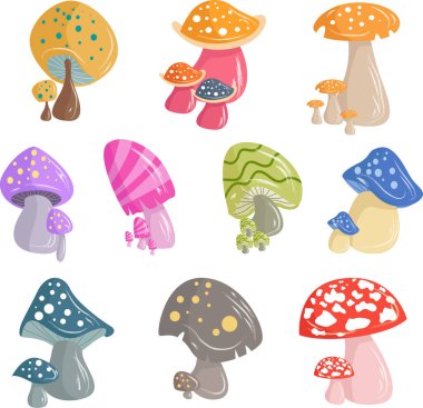  renkli mantarlar charachter beyaz arkaplan