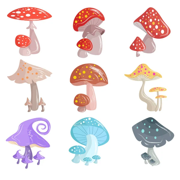 Champignons Colorés Caractère Fond Blanc — Image vectorielle