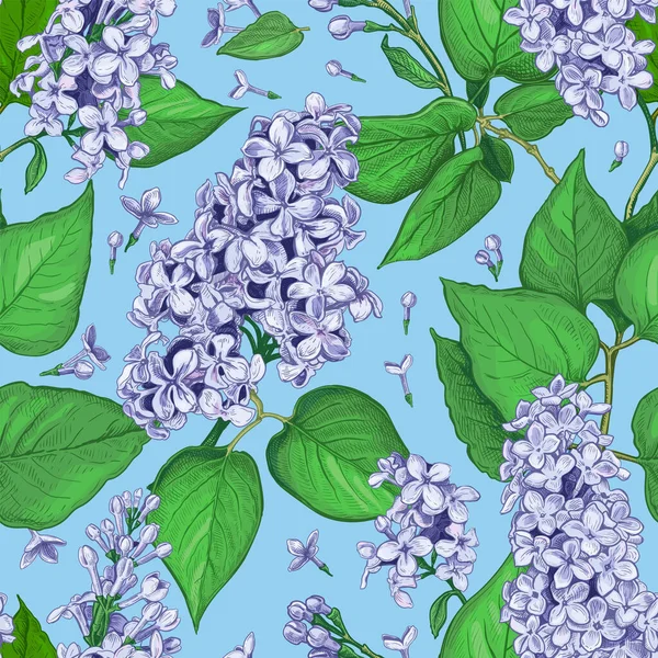 Mooi Naadloos Patroon Met Met Hand Getekende Luxe Lichtblauwe Bloemen — Stockvector