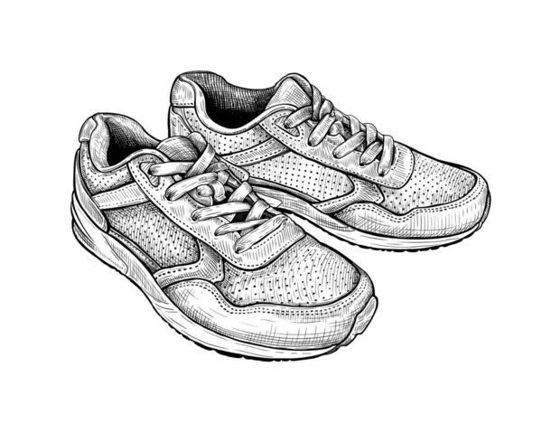 手工绘制的运动鞋草图 背景为白色 舒适运动鞋的概念在现代休闲风格 侧视图 矢量说明 — 图库矢量图片