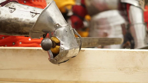 Reconstruction of a medieval jousting tournament. Inventory of knights and protective ammunition. Handmade by craftsmen. They have no historical value.