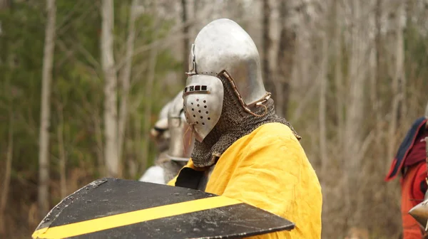 Ricostruzione Torneo Giostra Medievale Inventario Dei Cavalieri Delle Munizioni Protettive — Foto Stock