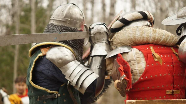 Reconstruction of a medieval jousting tournament. Inventory of knights and protective ammunition. Handmade by craftsmen. They have no historical value.