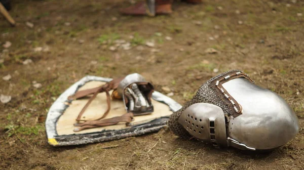 Reconstrução Torneio Medieval Jousting Inventário Cavaleiros Munições Protecção Feito Mão — Fotografia de Stock