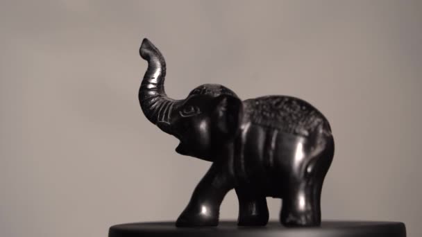 Small Black Elephant Made Stone Small Figure Rotates Axis Macro — Stock Video