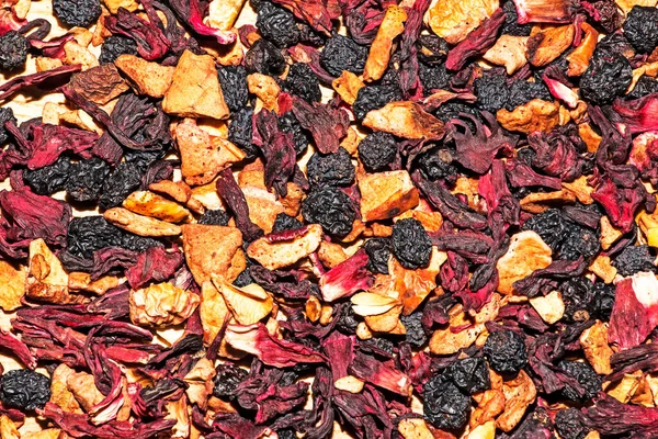 Background Texture Fragrant Dry Black Tea Fruits Petals Tea Predominance — Stock Photo, Image