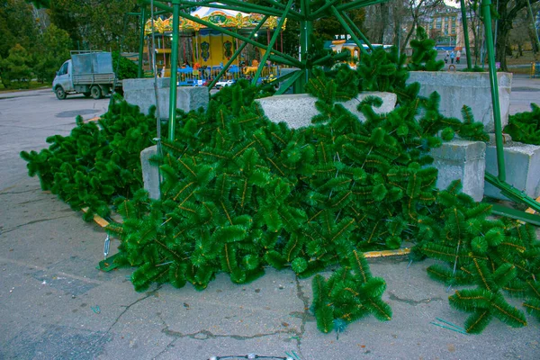 Municipal Services Dismantling City Christmas Tree Holidays — Stock Fotó