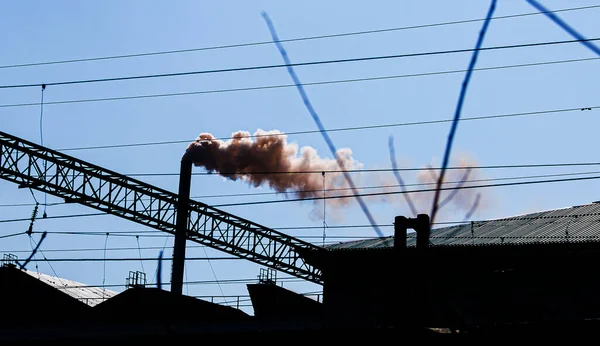 Smoke Chimney Chemical Plant Blue Sky Problem Environmental Pollution Ecology — Stock Photo, Image