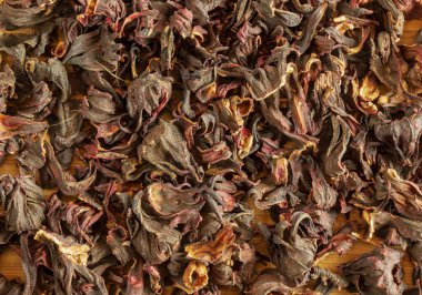 Kurumuş nar çiçeklerinin çay arkaplanı. Bağışıklığı arttırır. Sağlıklı gıda konsepti.