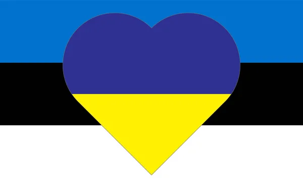 Cuore Dipinto Con Colori Della Bandiera Ucraina Sulla Bandiera Estonia — Foto Stock