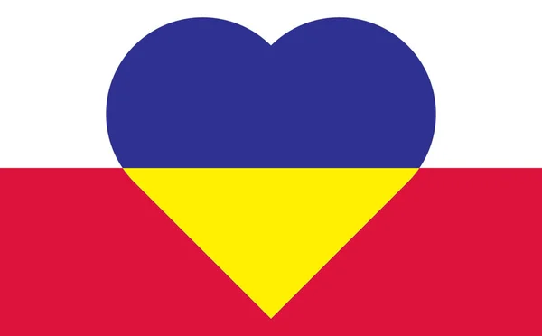 Сердце Окрашенное Цвета Флага Украины Флаге Польши Иллюстрация Синего Желтого — стоковое фото