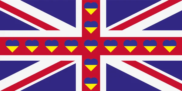 Serca Malowane Kolorach Flagi Ukrainy Fladze Wielkiej Brytanii Ilustracja Niebiesko — Zdjęcie stockowe