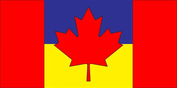 Σημαία Του Καναδά Χρωματισμένη Στα Χρώματα Της Σημαίας Της Ουκρανίας — Φωτογραφία Αρχείου