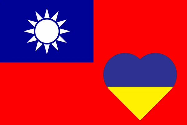 Tayvan Bayrağına Ukrayna Bayrağının Renkleriyle Boyanmış Bir Kalp Ulusal Sembolde — Stok fotoğraf