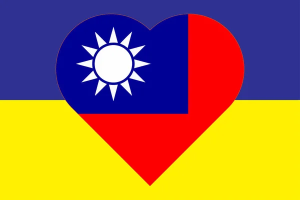 Ukrayna Bayrağında Tayvan Bayrağının Rengine Boyanmış Bir Kalp Mavi Sarı — Stok fotoğraf