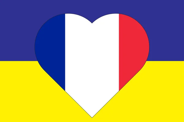 Cuore Dipinto Con Colori Della Bandiera Francia Sulla Bandiera Ucraina — Foto Stock