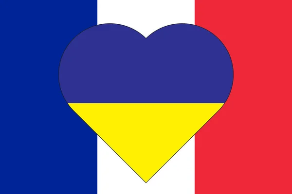 Corazón Pintado Los Colores Bandera Ucrania Bandera Francia Ilustración Corazón —  Fotos de Stock