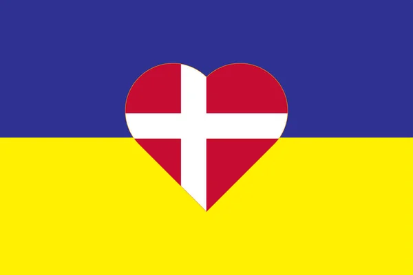 Hjärtat Målat Färgerna Danmarks Flagga Ukrainas Flagga Vektor Illustration Ett — Stockfoto