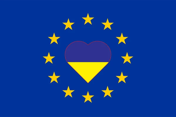 Флаг Украины Форме Сердца Фоне Флага Европейского Союза Украина Концепция — стоковое фото