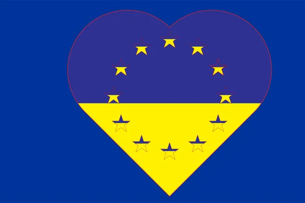 Drapeau Ukraine Forme Cœur Sur Fond Drapeau Union Européenne Ukraine — Photo