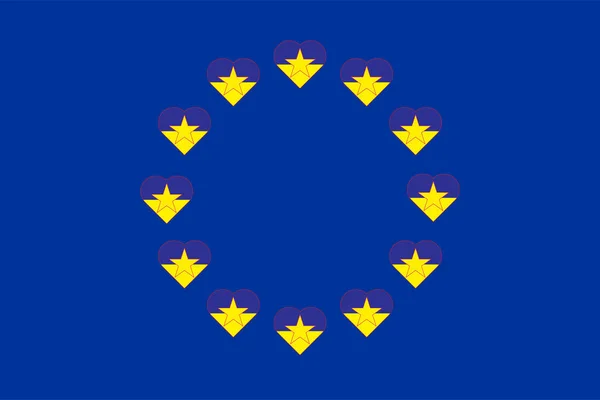 Флаг Украины Форме Сердца Фоне Флага Европейского Союза Украина Концепция — стоковое фото