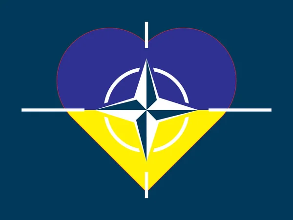 Flaga Ukrainy Kształcie Serca Tle Flagi Nato Ukraina Koncepcja Nato — Zdjęcie stockowe