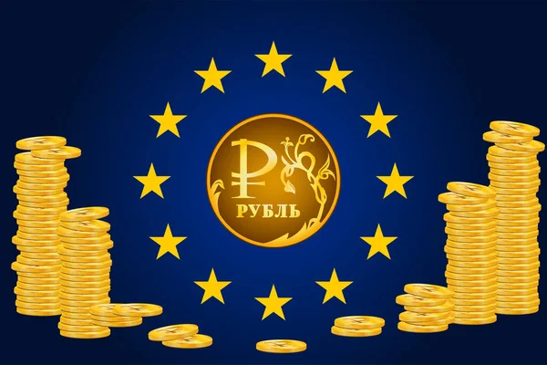 Иллюстрация Монет Знаком Евро Рублевым Знаком Концепция Финансового Кризиса Мире — стоковое фото