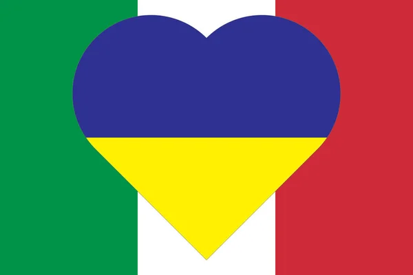 意大利国旗上印有乌克兰国旗颜色的心形图案 国徽上蓝黄相间的心形图解 — 图库照片