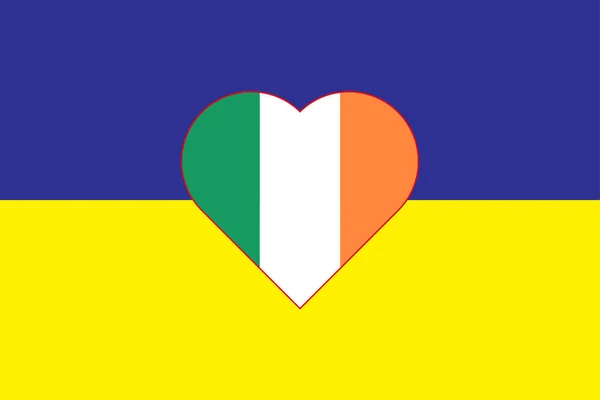 Coeur Peint Aux Couleurs Drapeau Irlande Sur Drapeau Ukraine Illustration — Photo