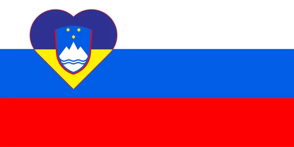 一颗用乌克兰国旗的颜色画在斯洛文尼亚国旗上的心 国徽上蓝黄相间的心形图解 — 图库照片