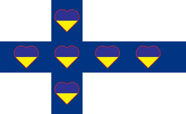 Ett Hjärta Målat Färgerna Ukrainas Flagga Finlands Flagga Illustration Ett — Stockfoto