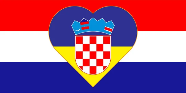 Cœur Peint Aux Couleurs Drapeau Ukraine Sur Drapeau Croatie Illustration — Photo