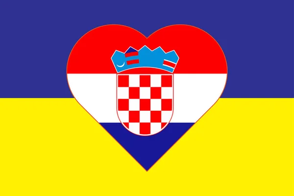 Hjärtat Målade Färgerna Kroatiens Flagga Ukrainas Flagga Illustration Ett Hjärta — Stockfoto