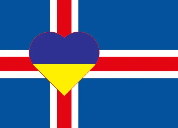 Corazón Pintado Los Colores Bandera Ucrania Bandera Islandia Ilustración Corazón — Foto de Stock