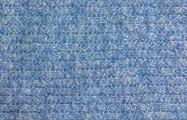 Mavi-gri örgü halı yakın plan. Gri-mavi arka planda tekstil dokusu. Ayrıntılı sıcak iplik arka planı. Doğal yün kumaş, süveter parçası..