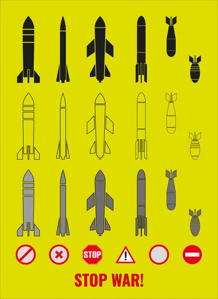 미사일 상징의 아이콘들의 구조선 Stop War 이라는 — 스톡 사진