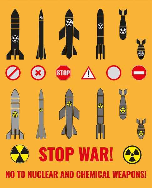 Conjunto Iconos Varias Bombas Cohetes Signos Símbolos Guerra Constructor Inscripción — Foto de Stock
