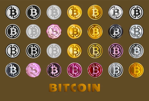 Conjunto Logotipos Bitcoin Varias Paletas Colores Metálicos Ilustración —  Fotos de Stock