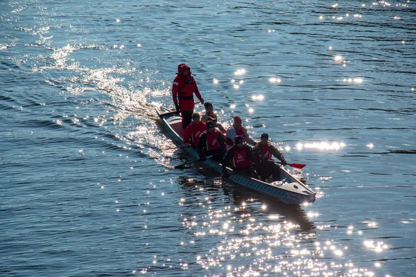 Dnipro Ukraine 2022 Men Rowing Team Blue Water Winter Training — Photo