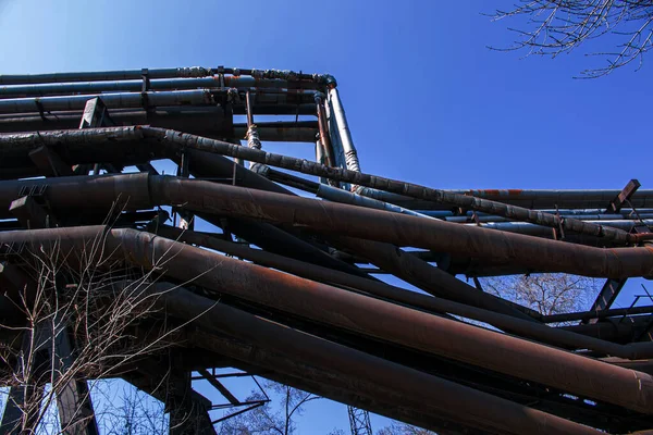 Gas Pipelines Metallurgical Plant Blue Sky Concept Economic Crisis Ecology — Stock Photo, Image