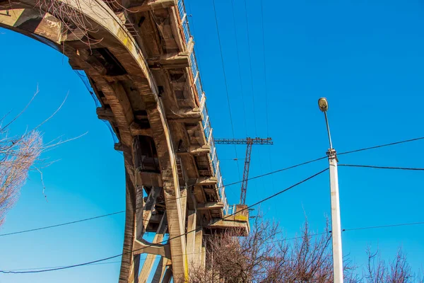 Elementos Estructurales Del Viejo Puente Ferroviario Construido Urss Sobre Río — Foto de Stock