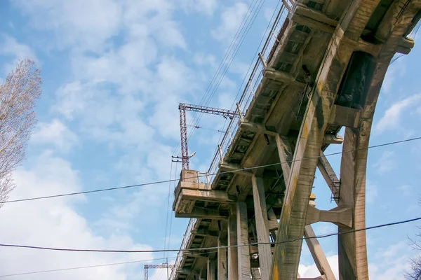 Éléments Structurels Ancienne Construit Urss Pont Ferroviaire Sur Fleuve Dniepr — Photo