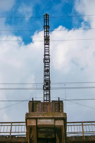 Elementos Estruturais Antigo Construído Urss Ponte Ferroviária Através Rio Dnieper — Fotografia de Stock