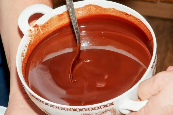 Hausgemachte Heiße Schokolade Steht Bereit Silikonformen Gegossen Werden — Stockfoto