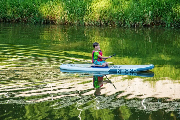 Nitra Slovakia 2022 Teenage Boy Sailing Canoe Nitra River — Stock Photo, Image