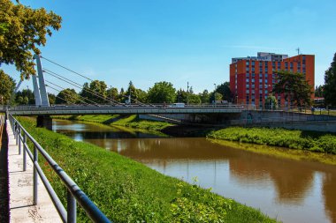 Nitra, Slovakya - 06.16.2022: Slovak şehri Nitra 'nın manzarası. Şehir ve Nitra nehri manzarası.