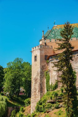 Slovakya 'daki güzel Bojnice kalesi, Orta Avrupa, UNESCO. Ortaçağ mimari anıtı.